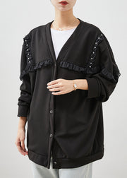 French Black Ruffled Patchwork Cotton Coats Spring
