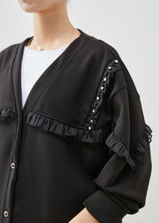 French Black Ruffled Patchwork Cotton Coats Spring