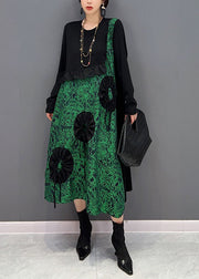 French Black Ruffled Patchwork Original Design Cotton Holiday Dress Spring