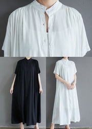 French Black Stand Collar Oversized Cotton Long Dress Summer