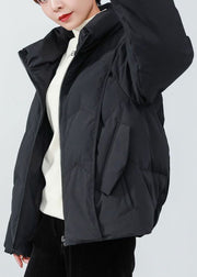 French Black Stand Collar Oversized Duck Down Winter Coats Long sleeve