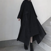 French Black Tunics O Neck Asymmetric A Line Spring Dress - SooLinen