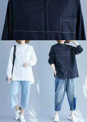 French Black Turn-down Collar Button Shirts - SooLinen