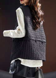 French Black V Neck Button Cotton Filled Waistcoat Sleeveless