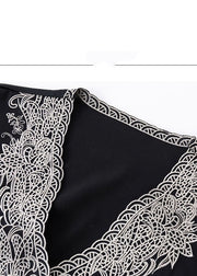 Französische schwarze V-Ausschnitt bestickte Chiffon-Blusen mit langen Ärmeln