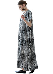 French Black V Neck Print Pockets Chiffon Robe Dresses Summer