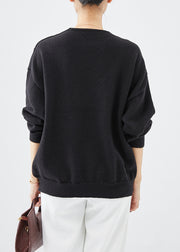 French Black V Neck Thick Knit Top Winter