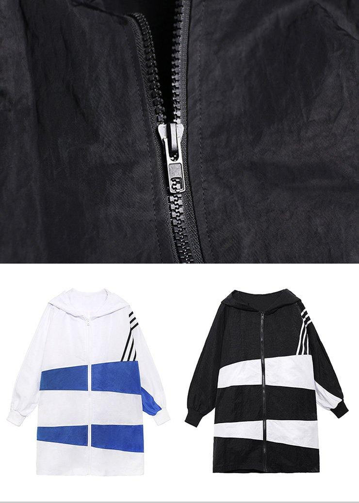 French Black White Cotton Cinched zippered Hoodies Outwear Spring - SooLinen