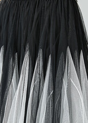 French Black White Patchwork Exra Large Hem Tulle Pleated Skirts Summer