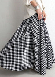 French Black White Plaid Wrinkled Patchwork Cotton Skirts Summer