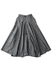 French Black White Plaid Wrinkled Patchwork Cotton Skirts Summer