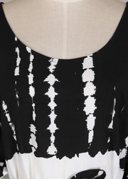 French Black White Tie Dye Cold Shoulder kimono Robe  Cotton Dress - SooLinen