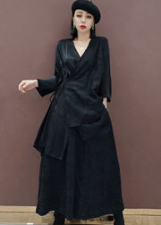 French Black Tie Taille V-Ausschnitt Print Oberteile Hose mit weitem Bein zweiteiliges Outfit Frühling