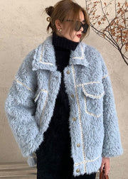 French Blue Button Faux Fur Winter Freizeitmantel