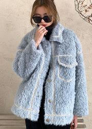 French Blue Button Faux Fur Winter Freizeitmantel