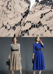 French Blue Hollow Out Embroidered Patchwork Lace Dresses Summer