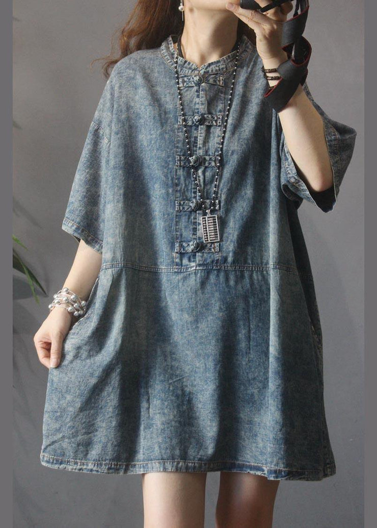French Blue Oriental Pockets Vacation Dresses Summer - SooLinen