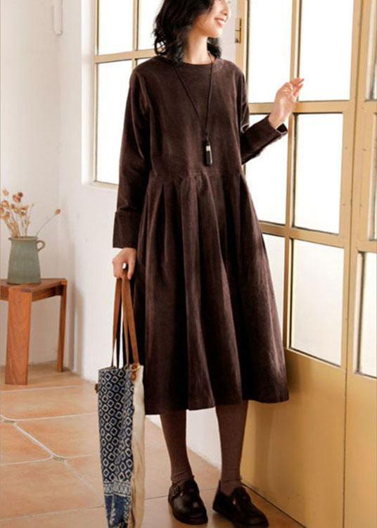 Elegant Brown Corduroy Dress Spring Maxi Dresses