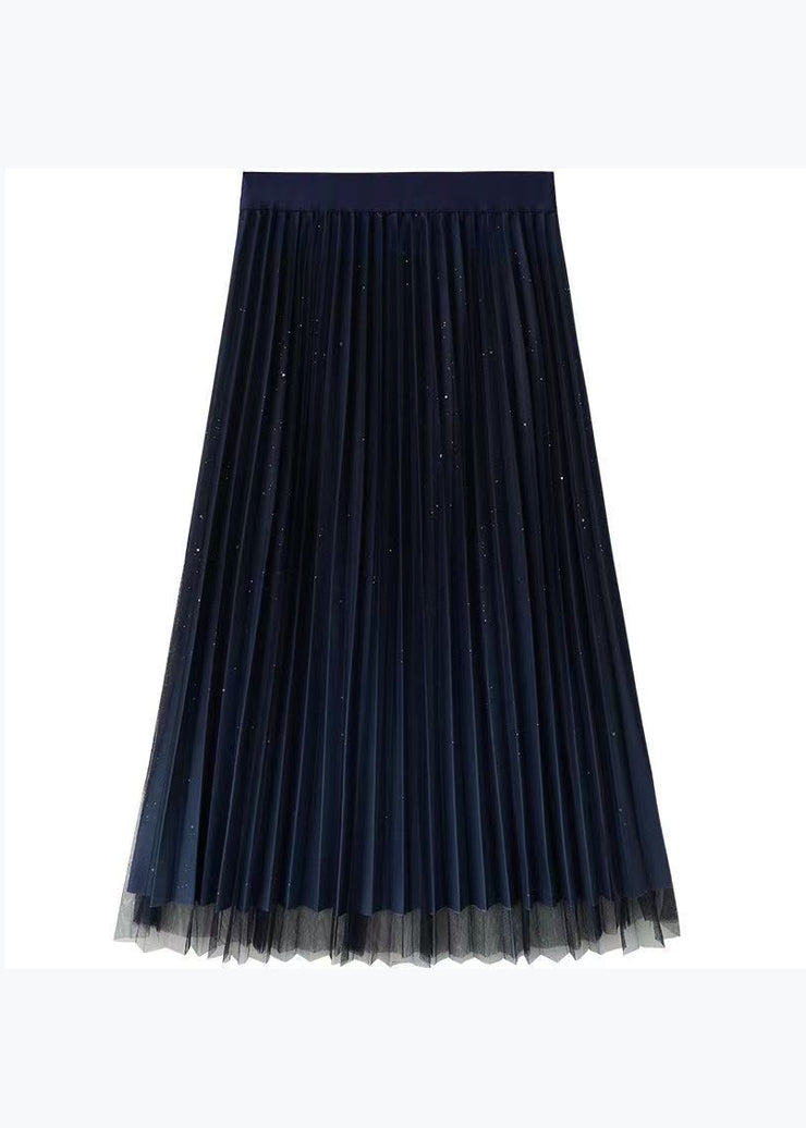 French Blue Starry Sky Wear On Both Sides Tulle Pleated Skirt Spring