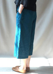 French Blue Trousers Plus Size Elastic Waist Pockets Tutorials Women Trousers - SooLinen