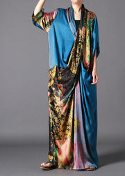 French Blue asymmetrisches Design Print Fall Half Sleeve Long Dresses
