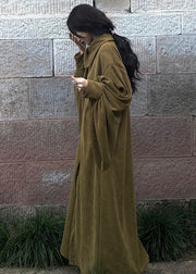 French Brown Oversized Cotton Long Dresses Batwing Sleeve
