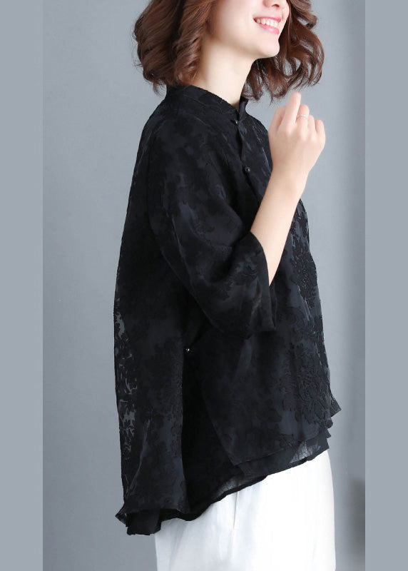 French Button lace clothes Women Inspiration black Plus Size Clothing shirt Summer