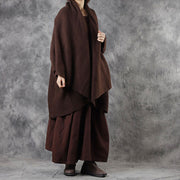 French Chocolate Bat Wing Sleeve Loose Asymmetrisches Design Fall Long Sweater Coat