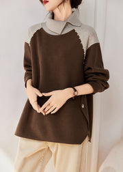 French Chocolate Nail Bead Patchwork Cotton Sweatshirts Top Spring