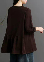 French Chocolate O-Neck asymmetrical design Fall Knit Sweater