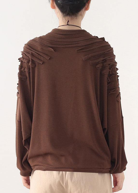 French Chocolate long Sleeve Fall Sweater Top - SooLinen