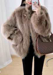 French Cocoa Faux Leather And Faux Fur Coat Winter