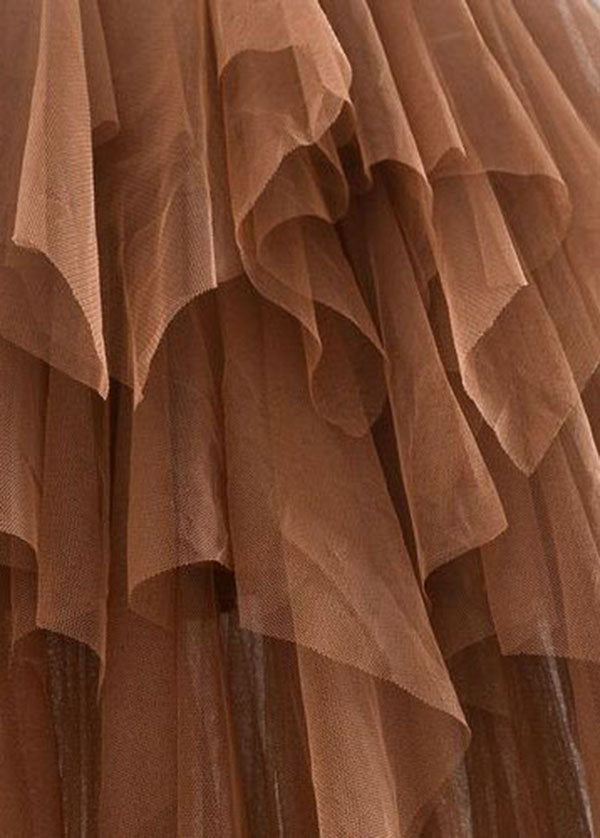 French Chocolate Elastic Waist Asymmetrical Exra Large Hem Tulle Skirt Summer