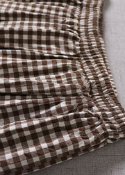French Chocolate Plaid side open tie Skirt Spring