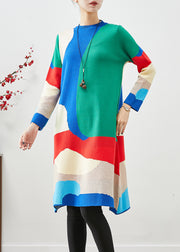 French Colorblock Painting Prints Knit Party Dress Fall