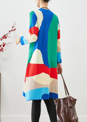 French Colorblock Painting Prints Knit Party Dress Fall