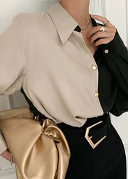 French Colorblock Peter Pan Collar Patchwork Chiffon Shirt Tops Spring