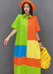 French Colorblock Peter Pan Collar Patchwork Cotton Streetwear Dresses Short Sleeve