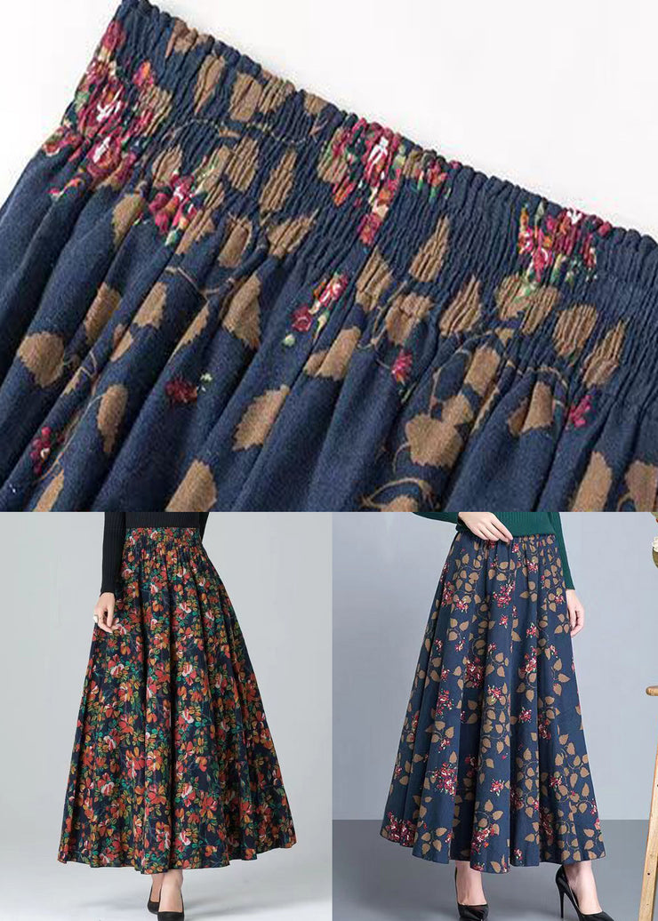 French Colorblock Print Wrinkled Pockets Cotton Skirt Fall