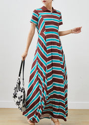 French Colorblock Striped Exra Large Hem Cotton Maxi Dress Spring