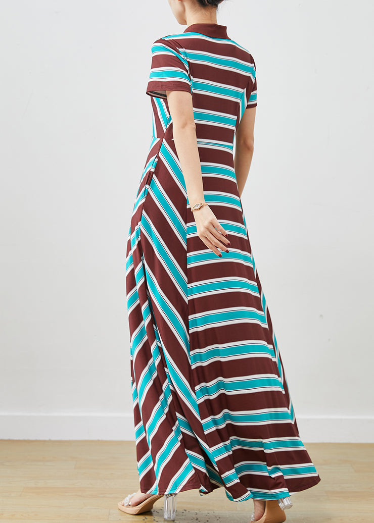 French Colorblock Striped Exra Large Hem Cotton Maxi Dress Spring