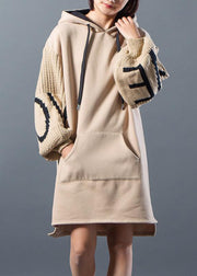 Tunikakleid aus französischer BaumwolleSweets Hoodies Kordelzug Spliced ​​Split Winterkleid
