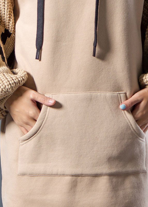 Tunikakleid aus französischer BaumwolleSweets Hoodies Kordelzug Spliced ​​Split Winterkleid