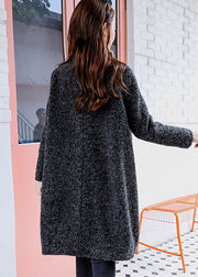 Französischer dunkelgrauer übergroßer fester Wollmantel mit O-Ausschnitt Outwear Winter