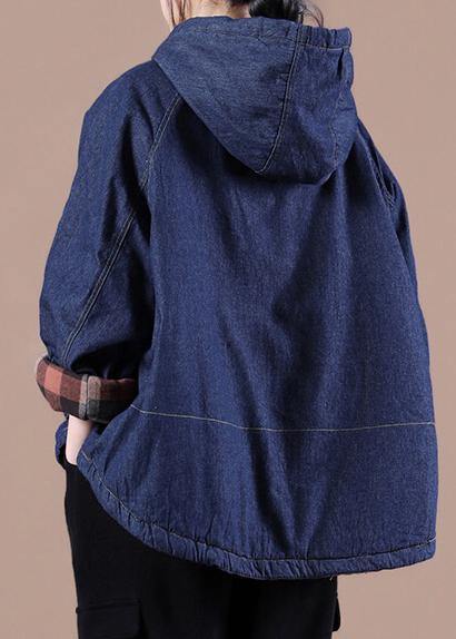 French Denim Blue Clothes For Women Hooded Pockets Oversized Spring Tops - SooLinen