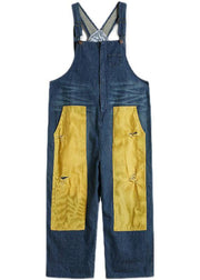French Denim Blue Jeans women's Spring Patchwork Jumpsuit Pants - SooLinen