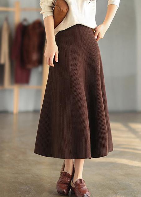 French Elastic Waist Cinched Spring Quilting Clothes Chocolate Plus Size Skirt - SooLinen