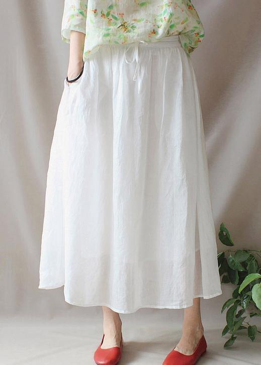 French Elastic Waist Large Hem Tunics Pattern White Traveling Dresses - SooLinen