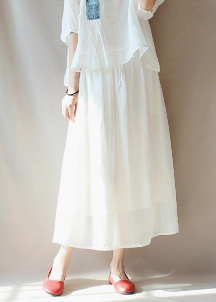 French Elastic Waist Large Hem Tunics Pattern White Traveling Dresses - SooLinen