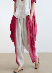 French Gradient Color Oversized Striped Linen Harem Pants Fall